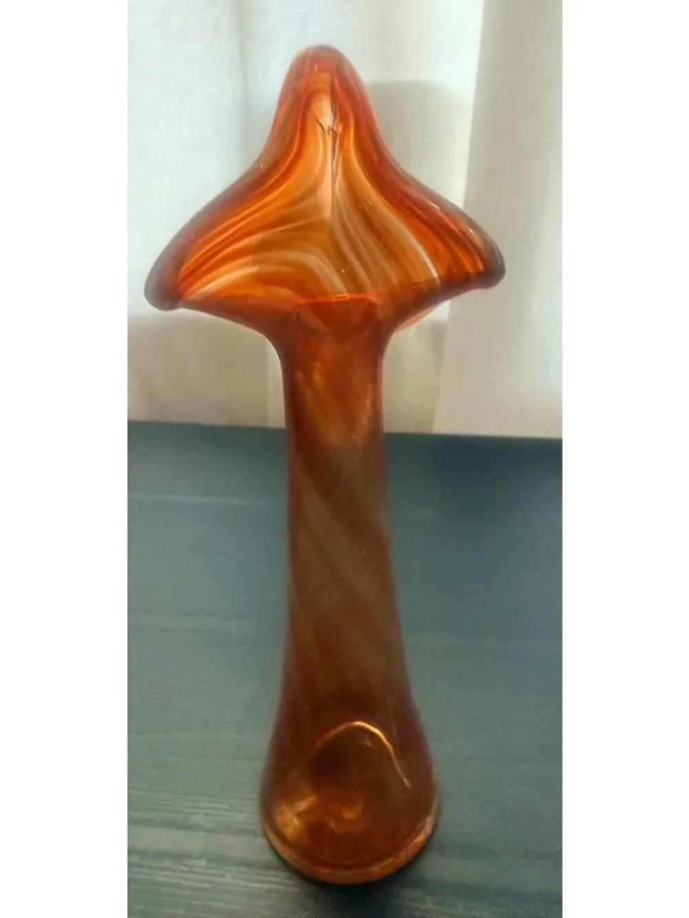 Handmade Glass Swirled Mushroom Sculpture By Becraft From The Ozarks - Amber Ton